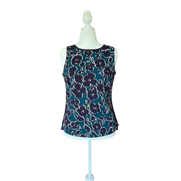 Cabi Floral Teal and Purple Sleeveless Blouse Women's Size S Career Shell - Picture 2 of 11